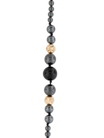 Necklace 14K Hematine, Onyx & Dimpled Gold Bead Strand Necklace