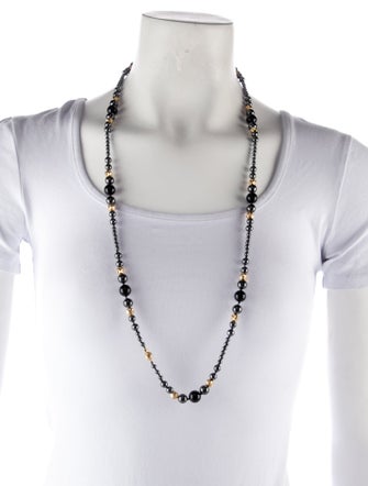 Necklace 14K Hematine, Onyx & Dimpled Gold Bead Strand Necklace