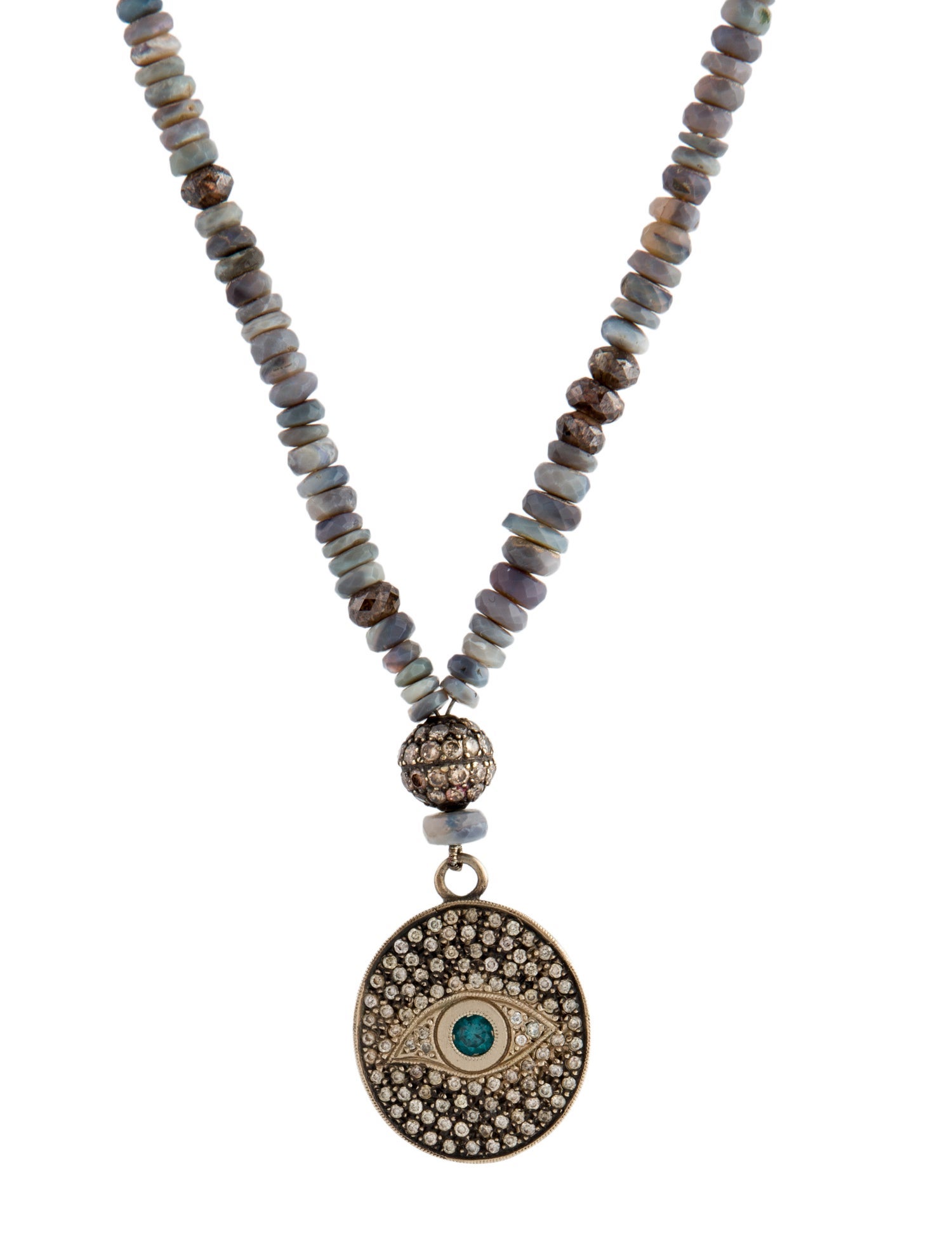 Necklace 14K Opal Beads & Diamond Evil Eye Pendant