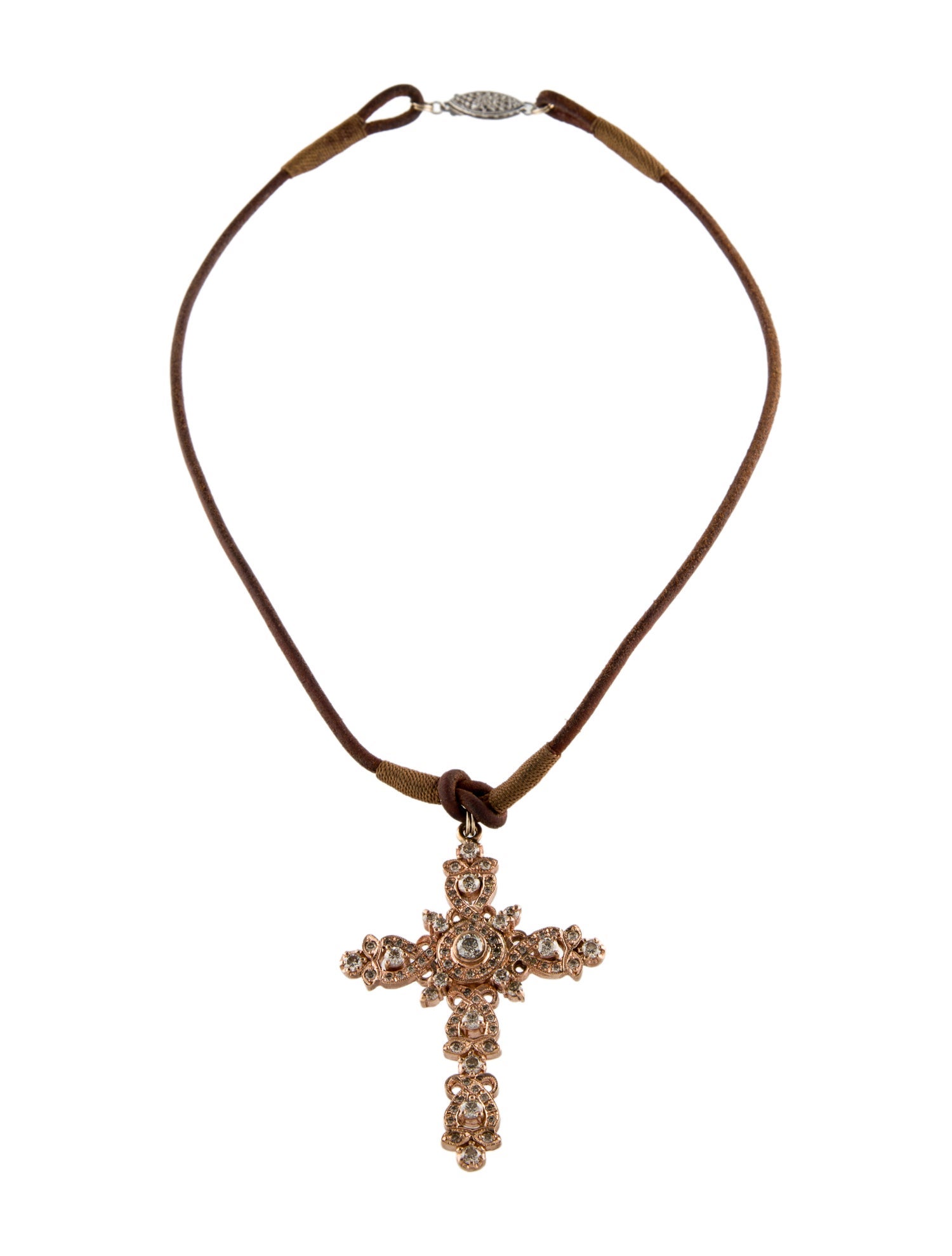 Necklace 14K 2.21ctw Diamond Cross & Leather Choker Pendant