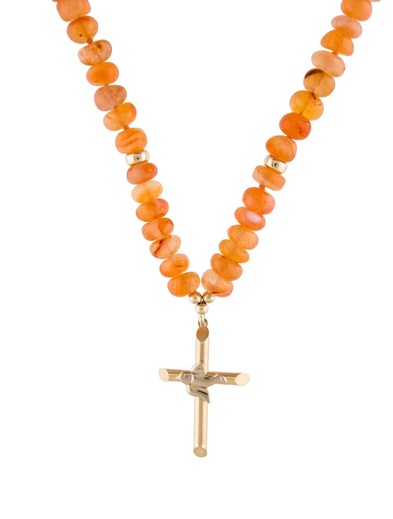 Necklace 14K Carnelian Beaded Cross Pendant