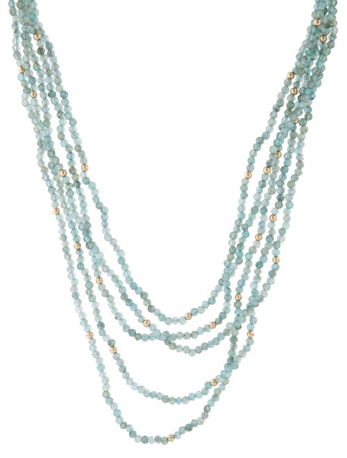 Necklace 14K Apatite Multi-Strand Beaded Chain Necklace