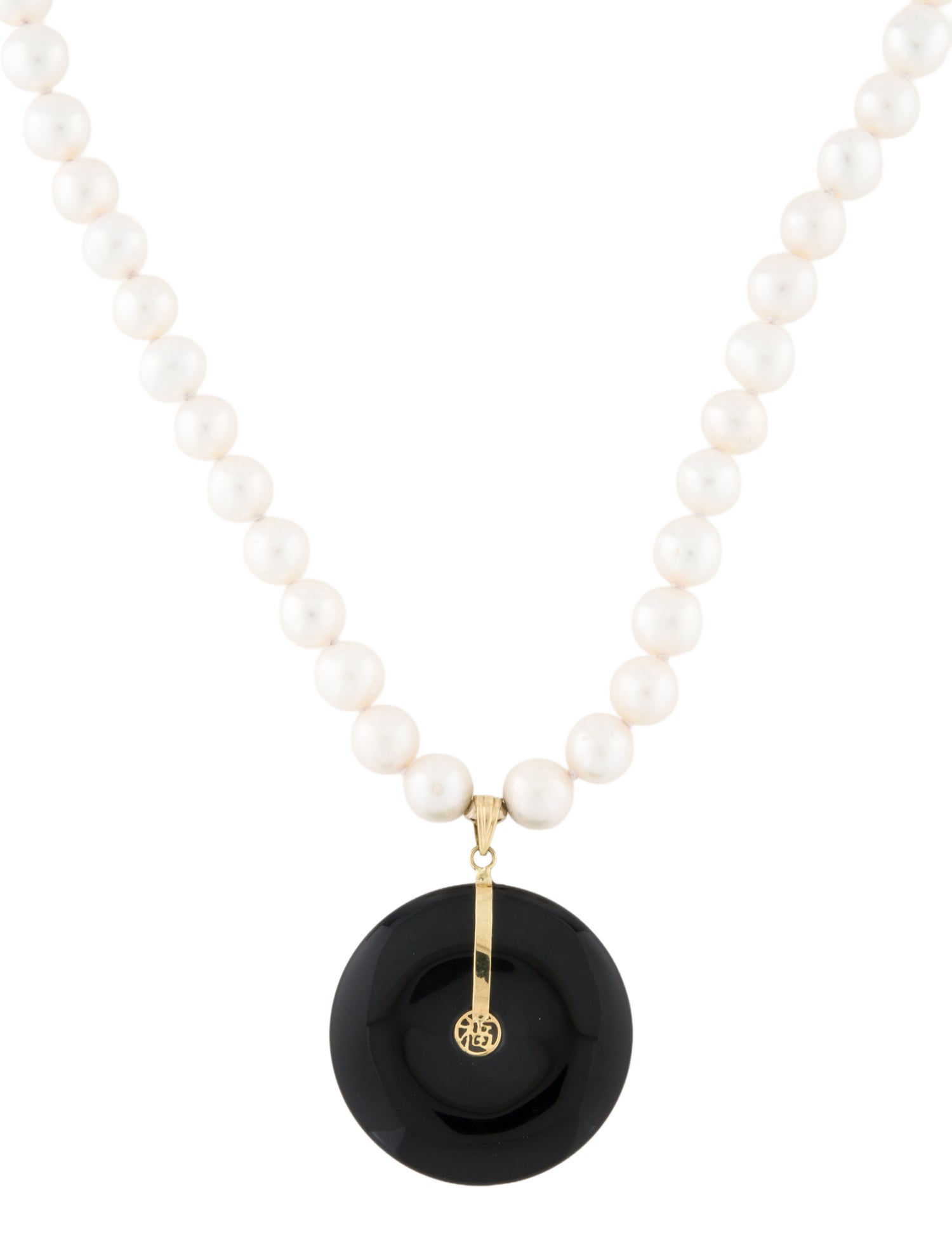 Necklace 14K Pearl Strand & Onyx Pendant Necklace