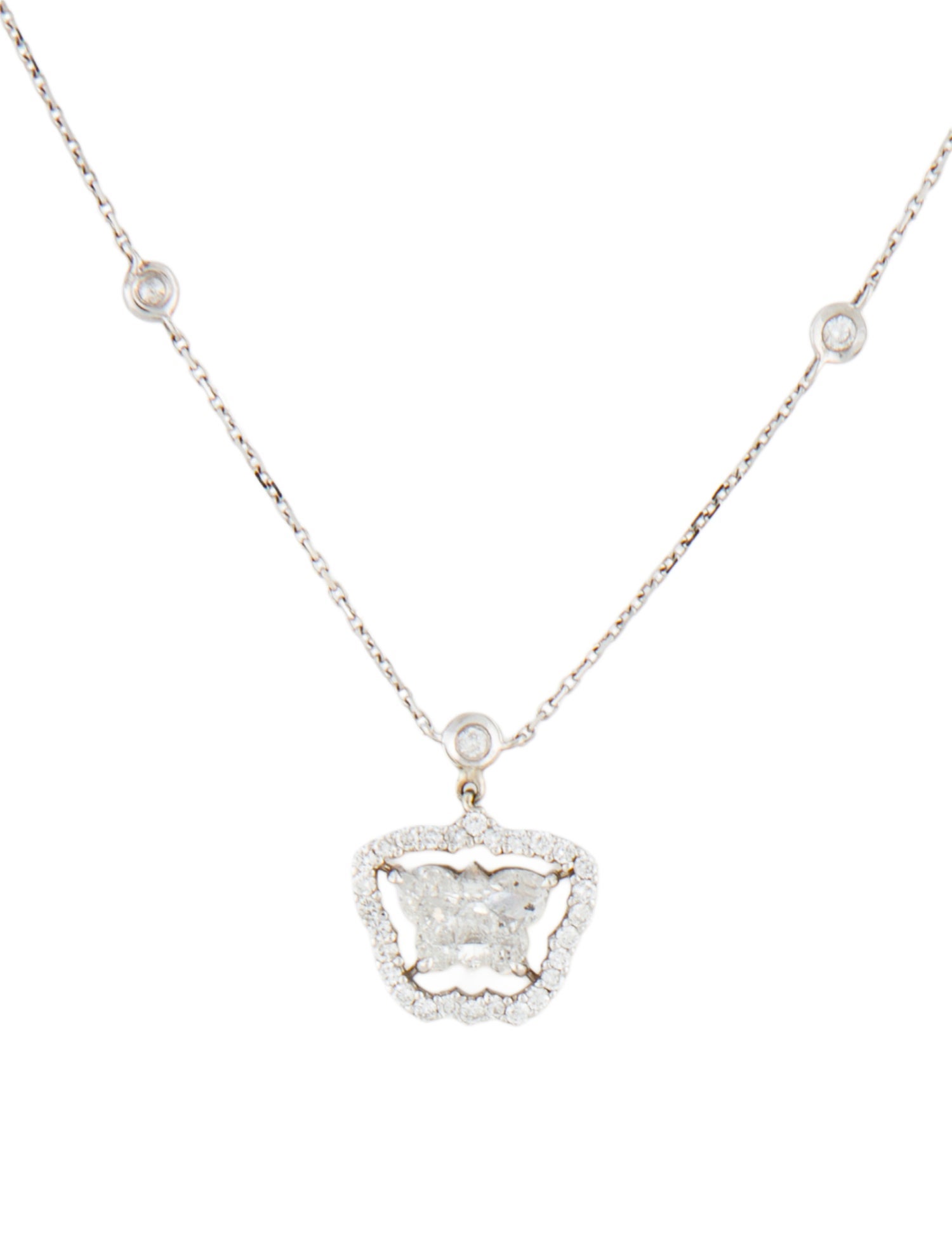 Necklace 14K Diamond Butterfly Halo Pendant Necklace