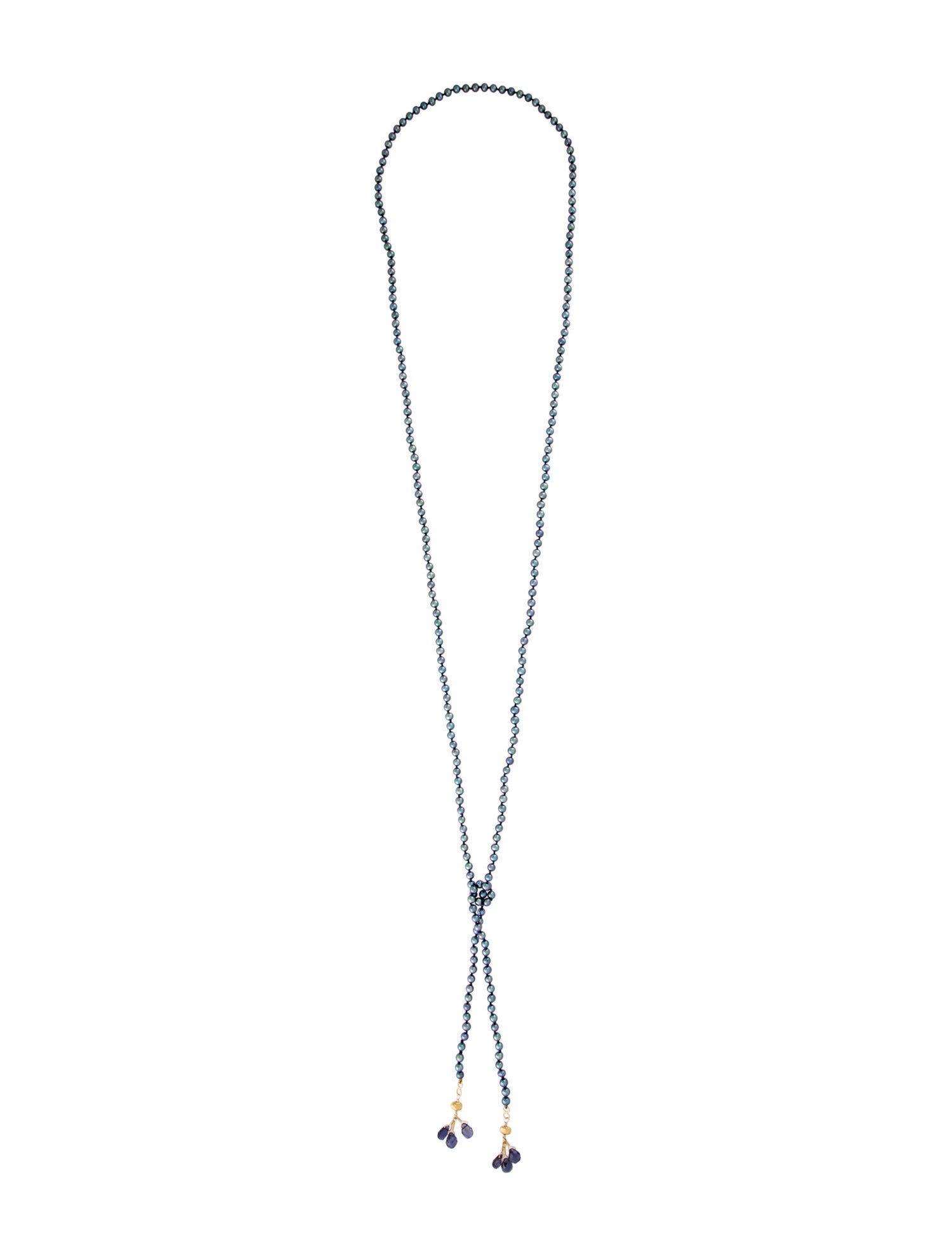 Necklace 22K Dyed Pearl & Iolite Bead Strand Lariat