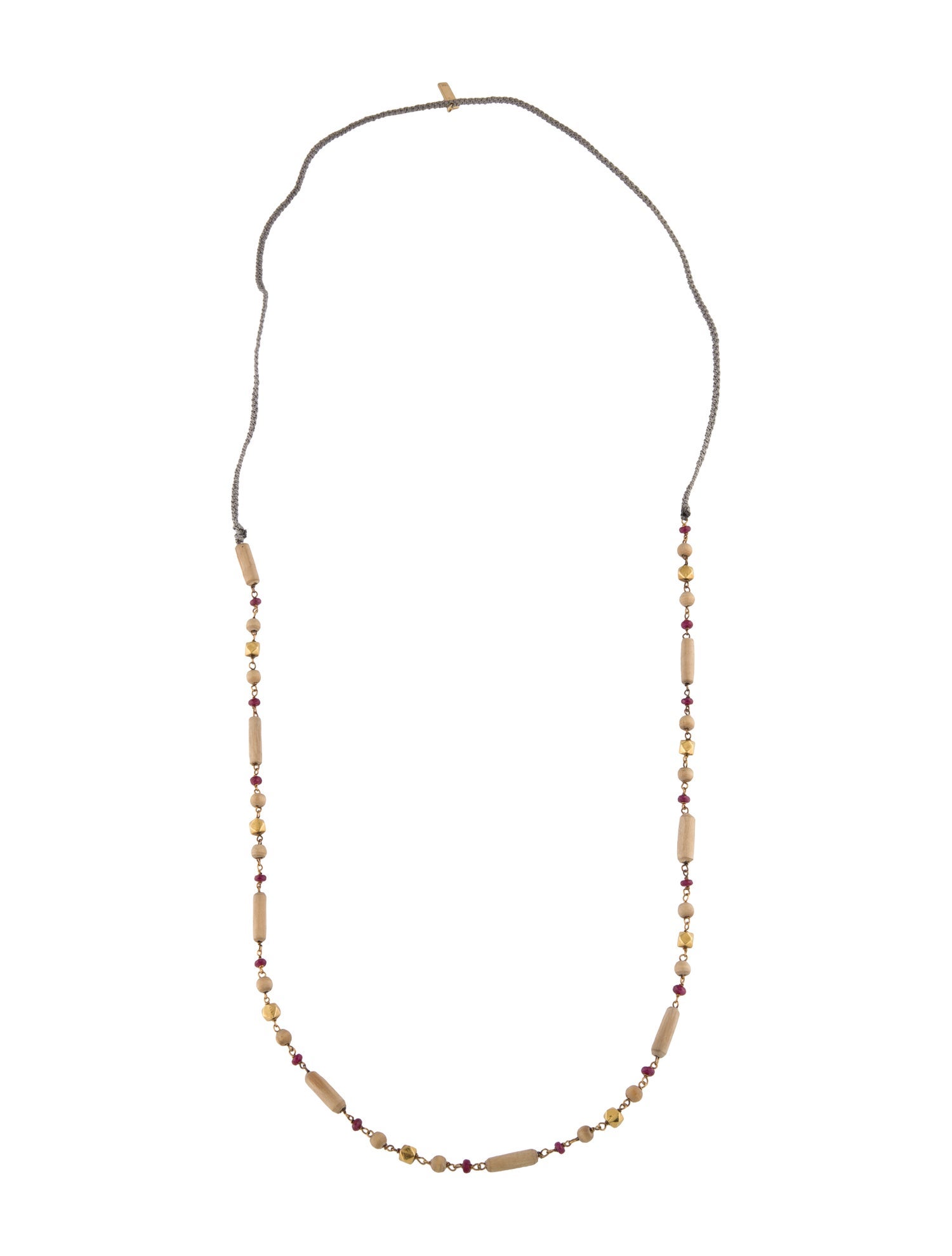 Necklace Ruby Kobo 14K Glass Filled Ruby & Wood Bead Cord Necklace