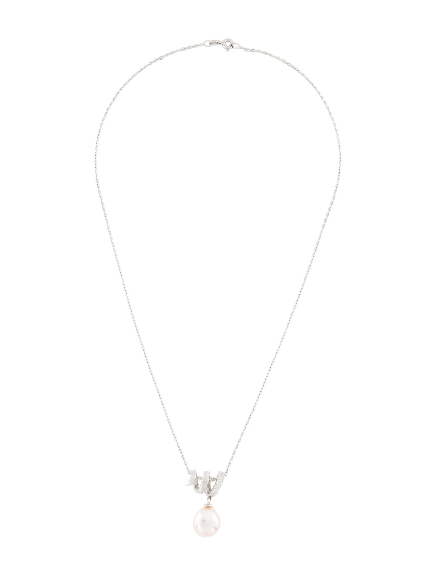 Necklace 14K Pearl & Diamond Swirl Pendant Necklace