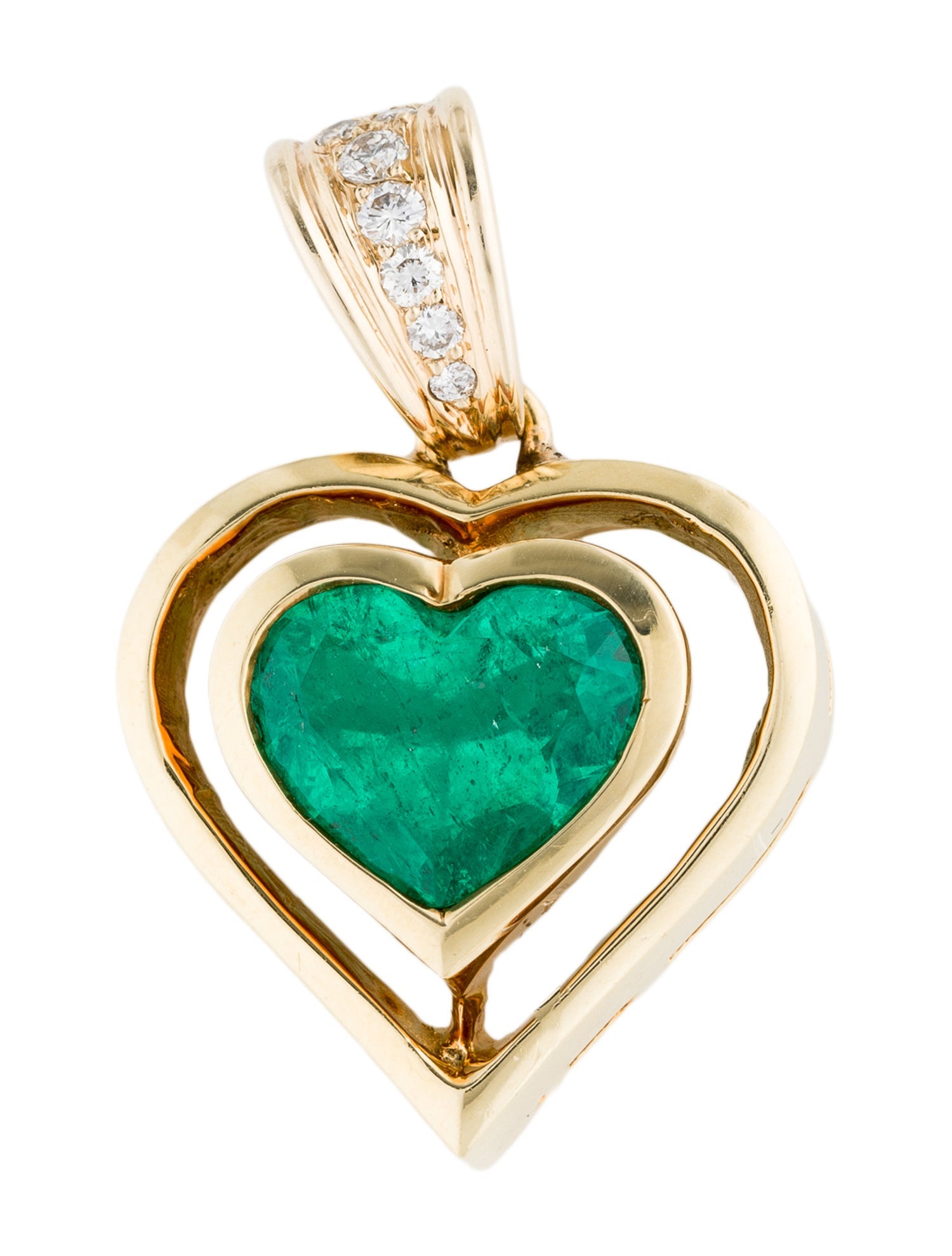 Necklace 18K 5.94ct Emerald & Diamond Heart Pendant