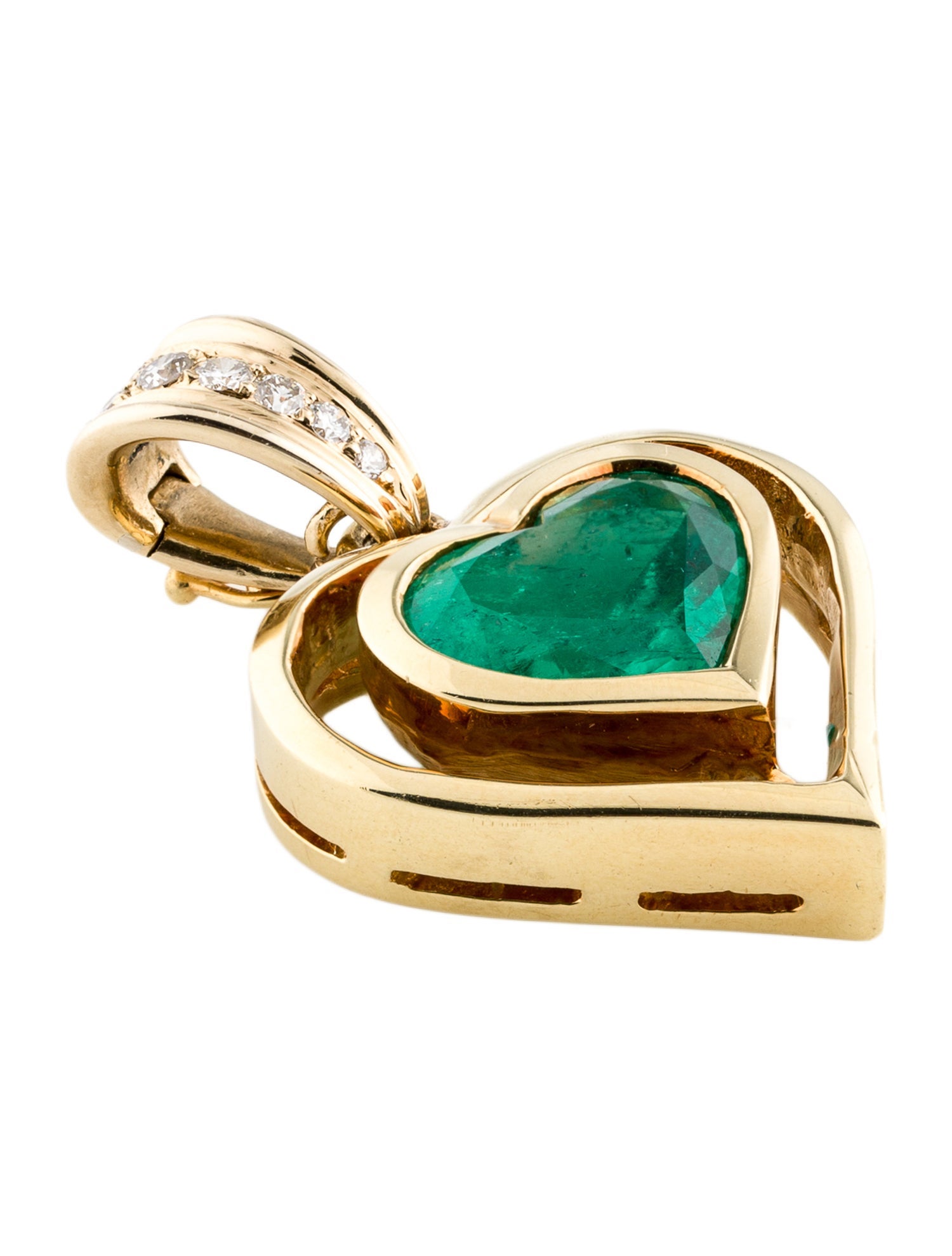 Necklace 18K 5.94ct Emerald & Diamond Heart Pendant