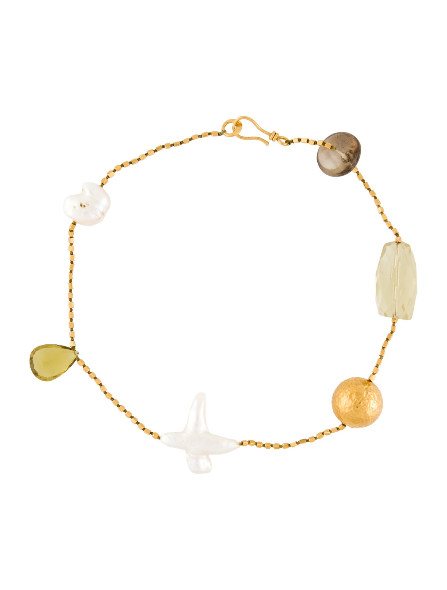 Necklace 22K Pearl, Smoky Quartz, & Quartz Station Collar