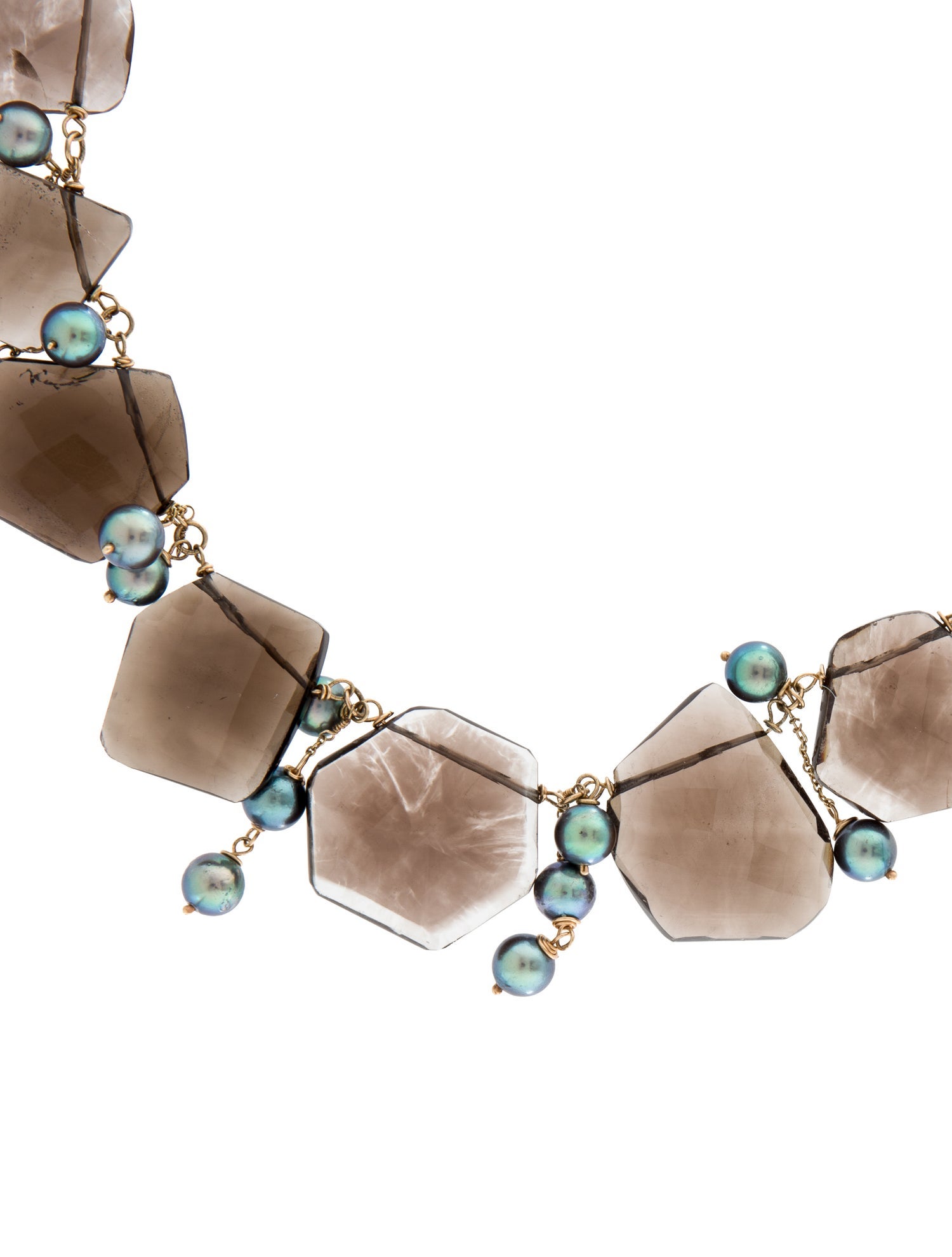 Necklace 14K Pearl & Smoky Quartz Collar Necklace