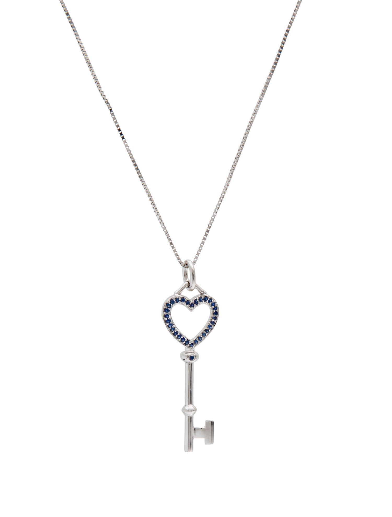 Necklace 14K Sapphire Heart Key Pendant Necklace