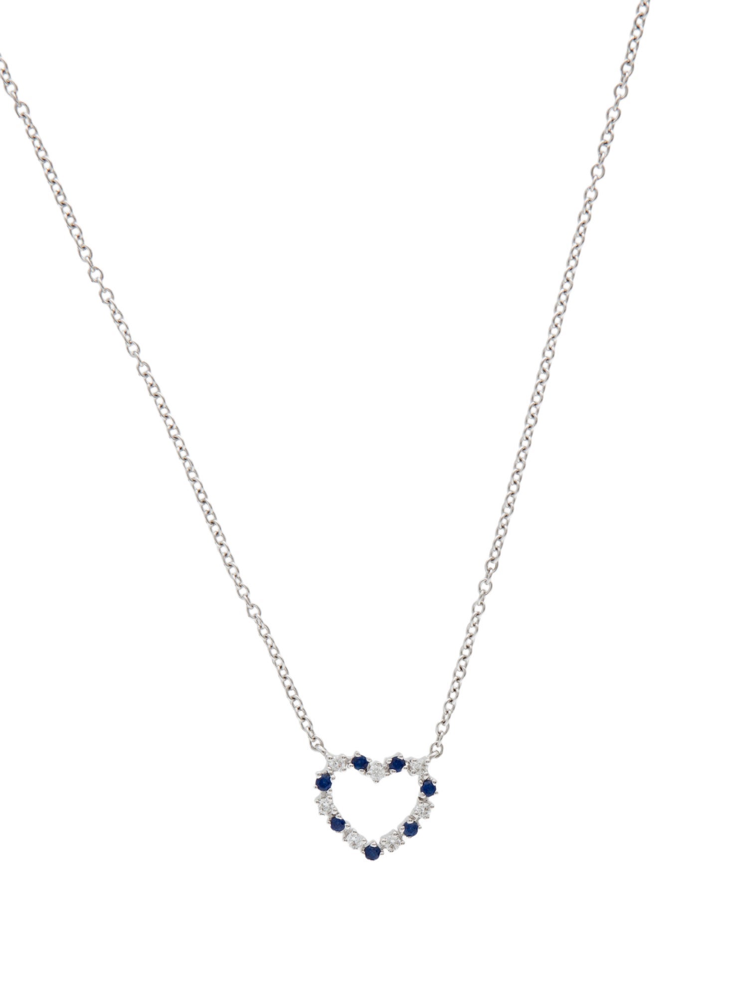 Necklace 18K Diamond & Sapphire Heart Pendant Necklace