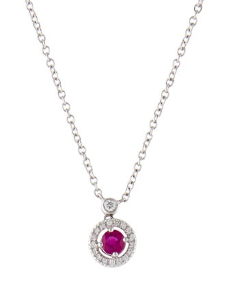 Necklace 14K Ruby & Diamond Pendant Necklace