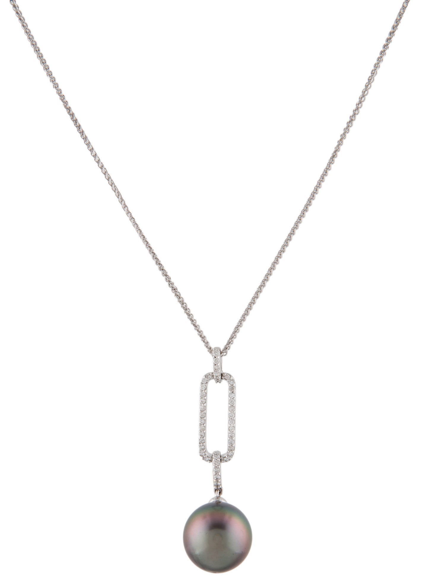 Necklace 14K Pearl & Diamond Pendant Necklace