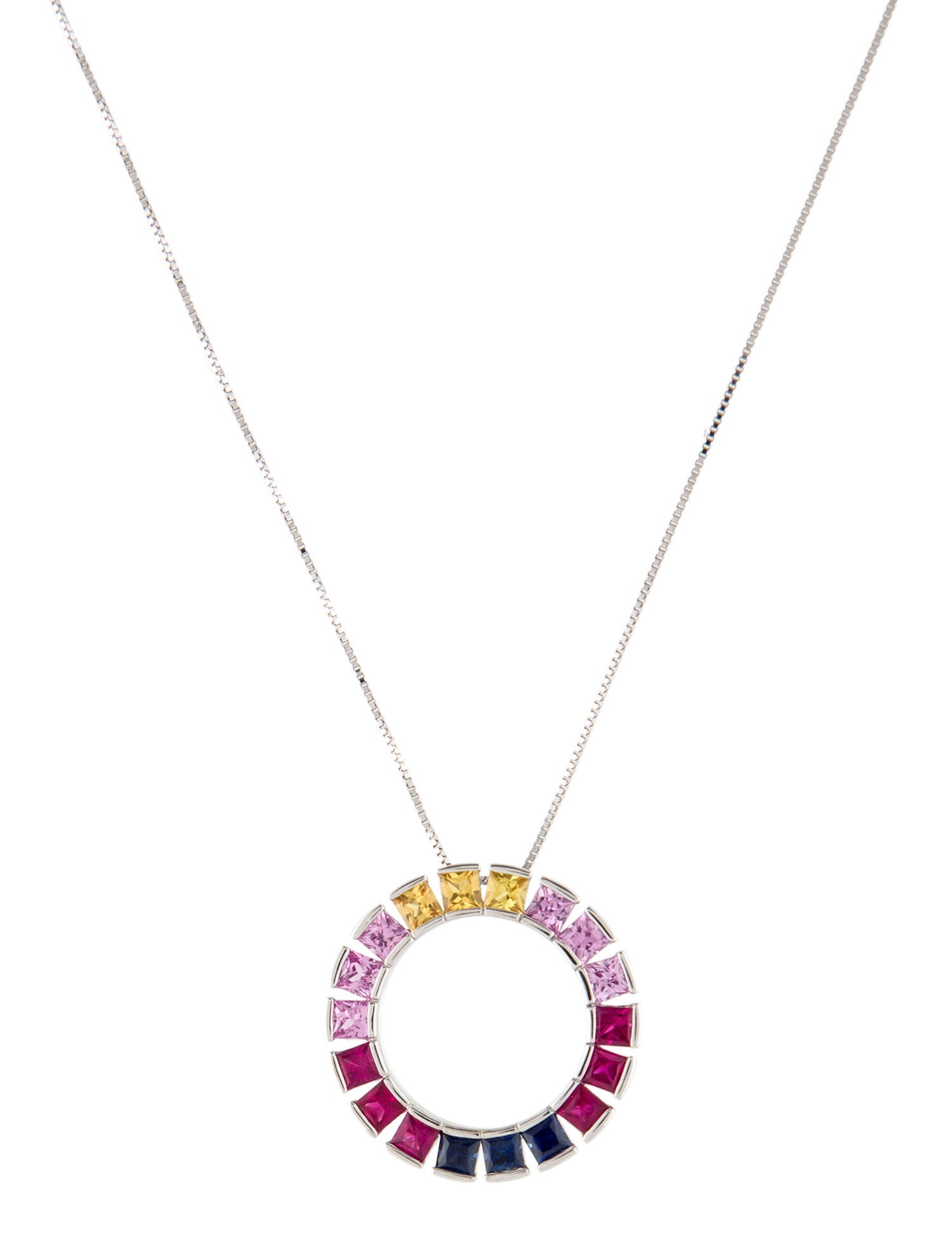 Necklace 14K Ruby & Sapphire Circle Pendant