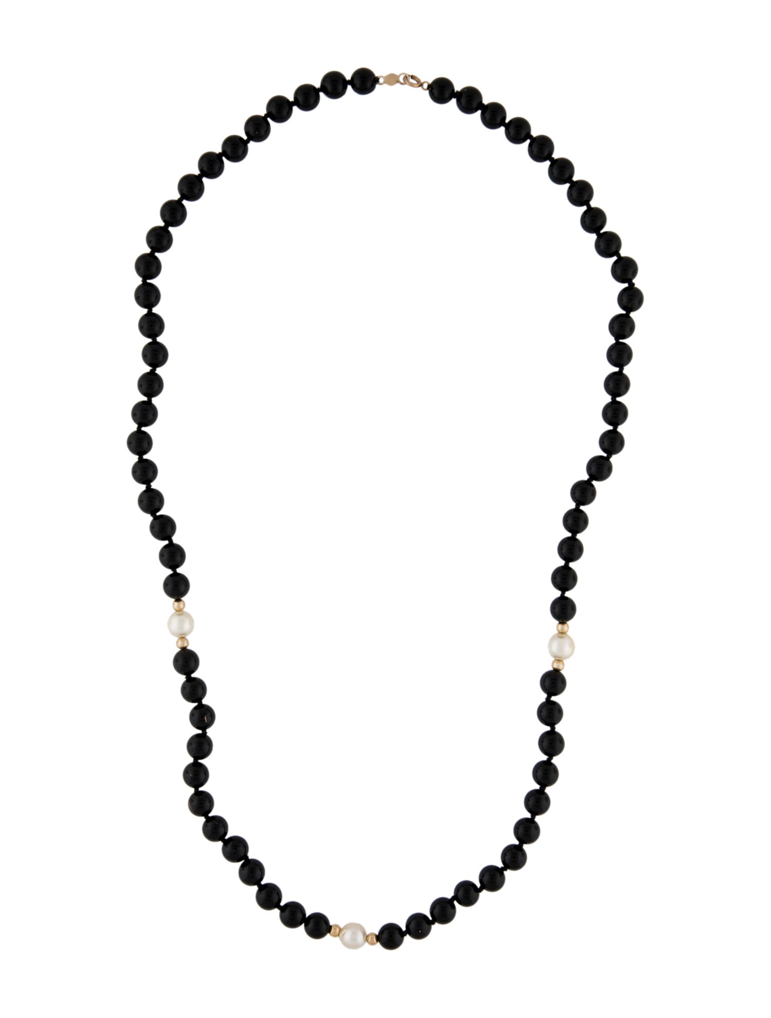 Necklace 14K Pearl & Onyx Bead Strand Necklace