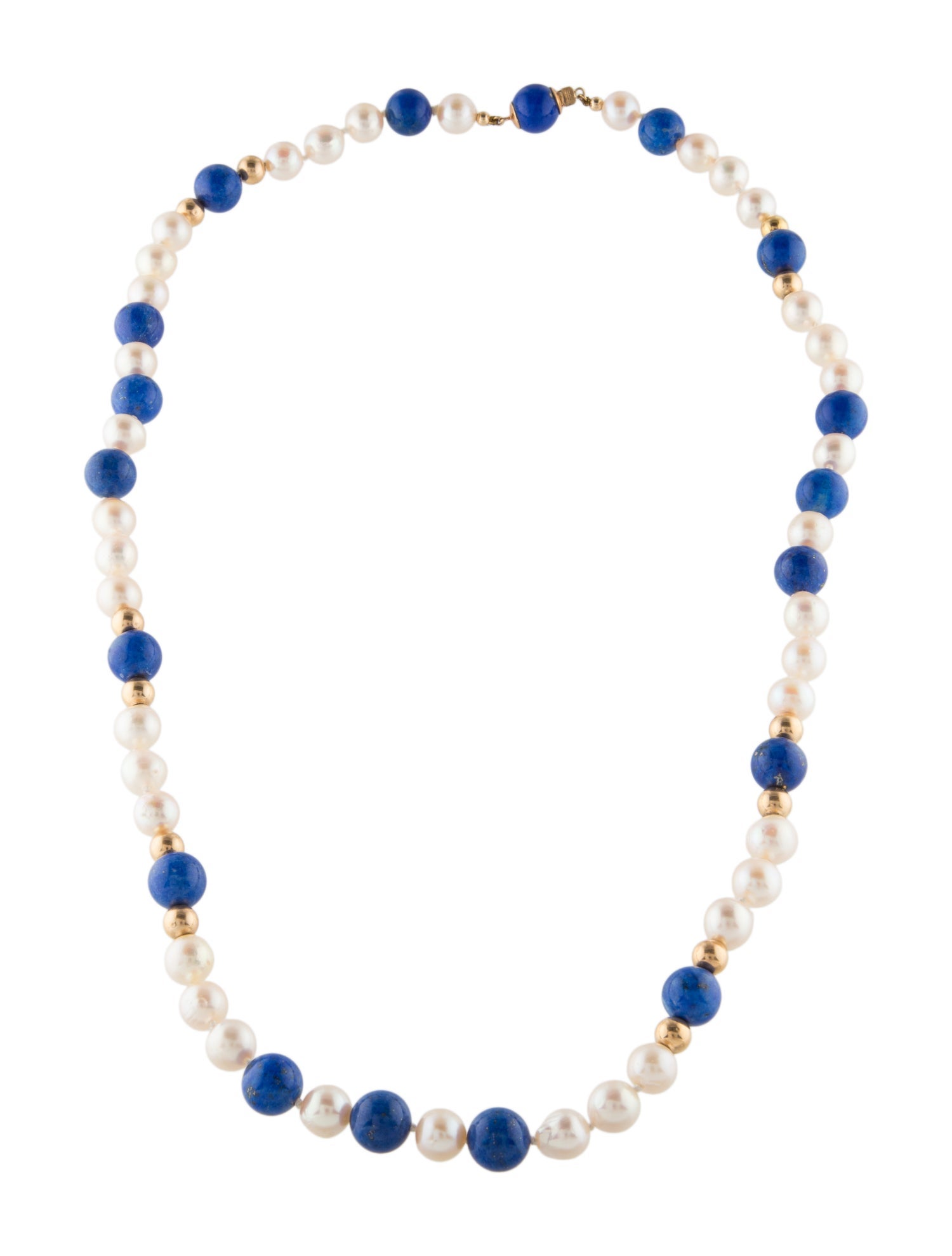 Necklace 14K Pearl & Lapis Lazuli Bead Strand Necklace