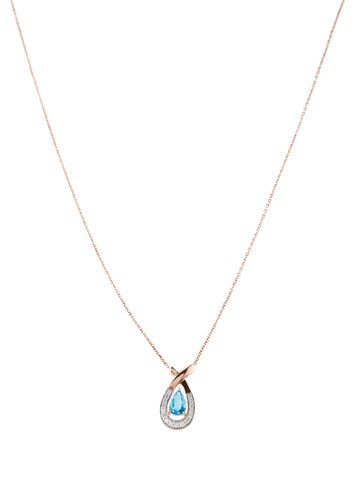 Necklace Pendant 14K Diamond & Topaz