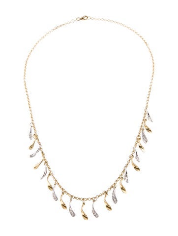 Necklace Collar 14K Diamond Feather Station