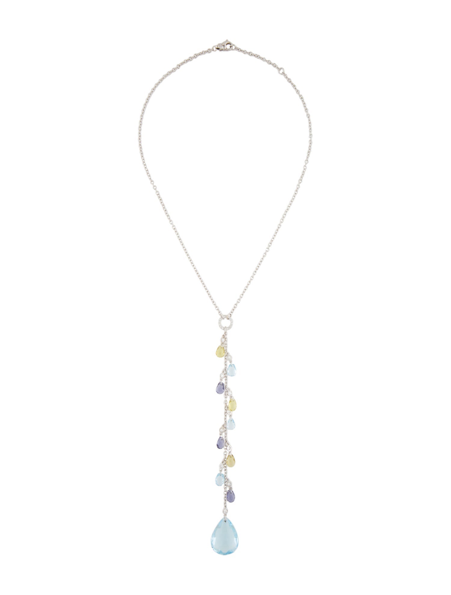 Necklace 18K Diamond & Multistone Drop Pendant Necklace