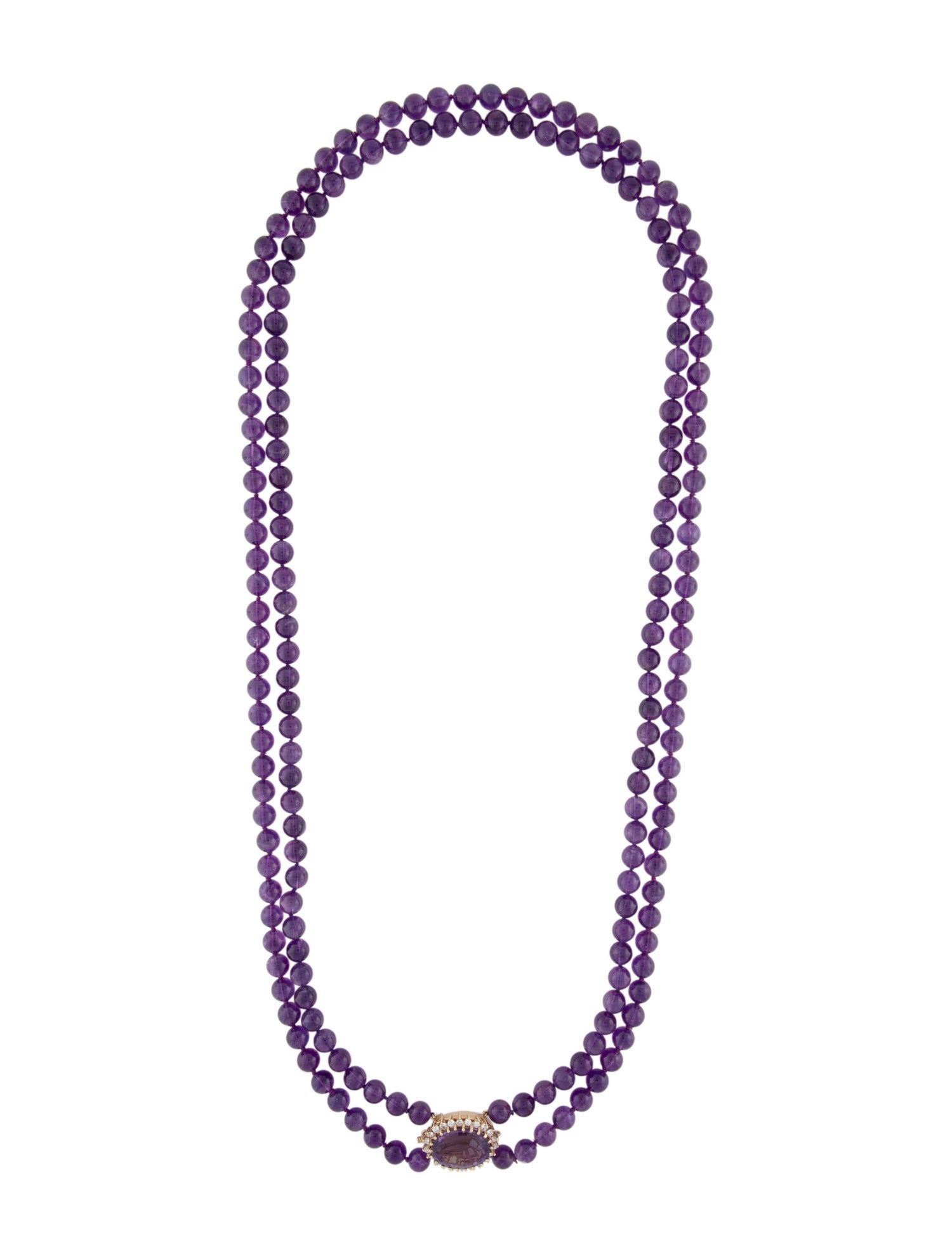 Necklace 14K Amethyst & Diamond Double Bead Strand Necklace