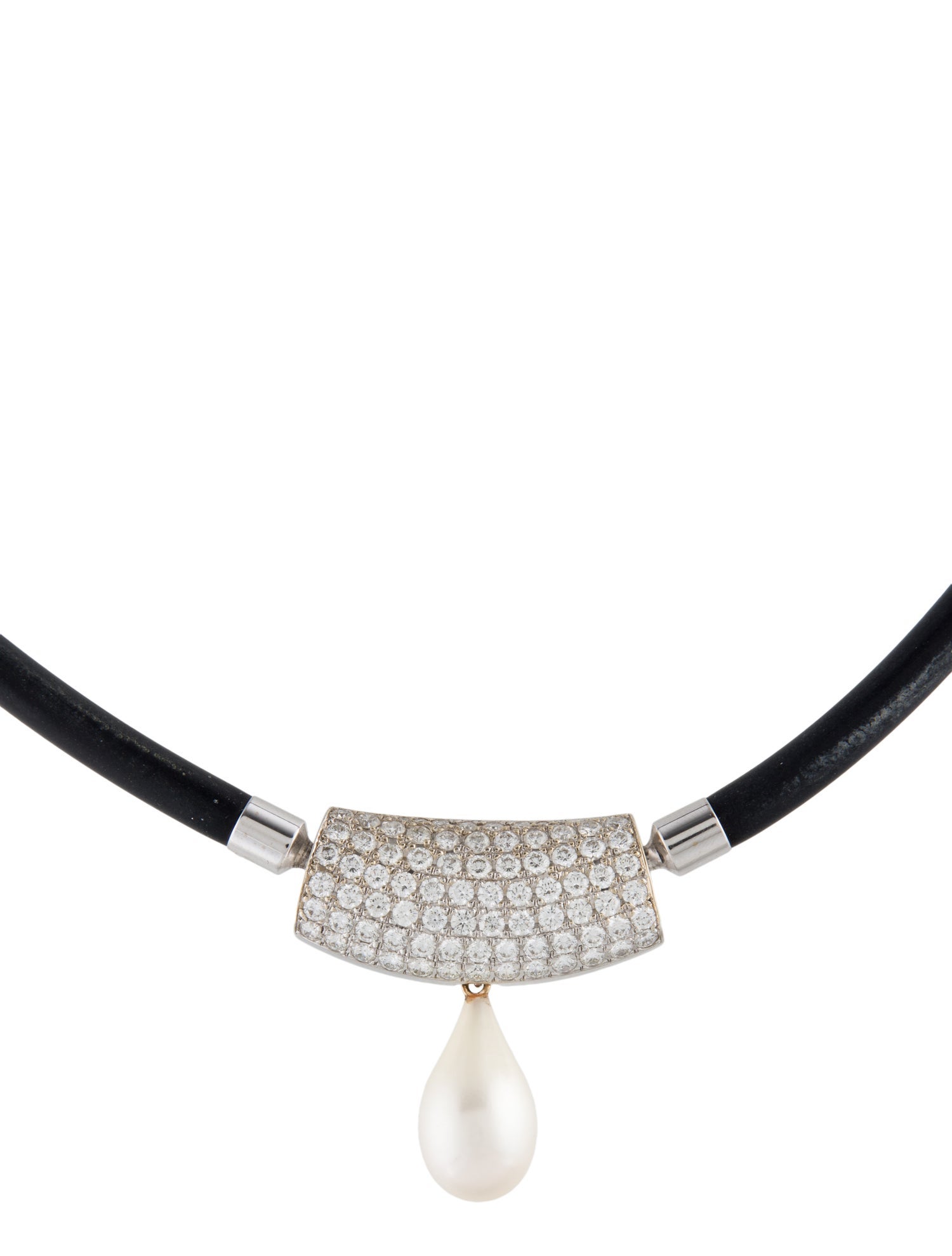 Necklace 18K 3.68ctw Diamond, Pearl and Rubber Pendant Necklace