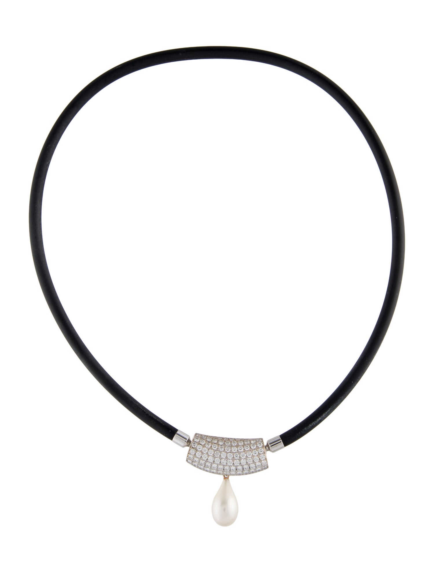 Necklace 18K 3.68ctw Diamond, Pearl and Rubber Pendant Necklace