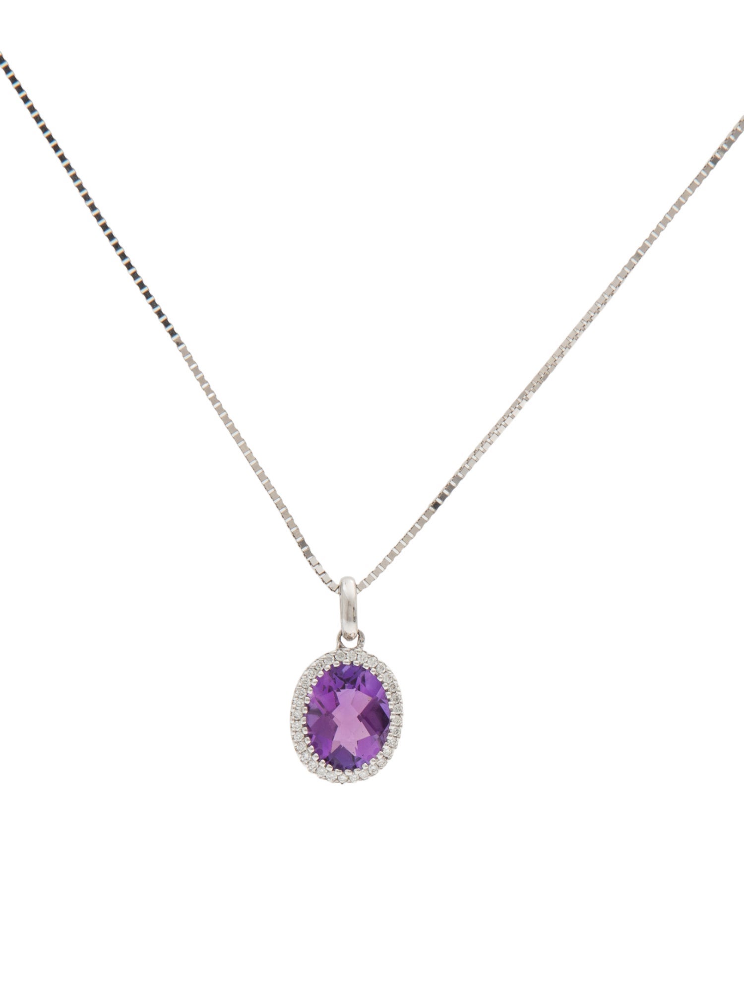 Necklace 14K Amethyst & Diamond Pendant Necklace
