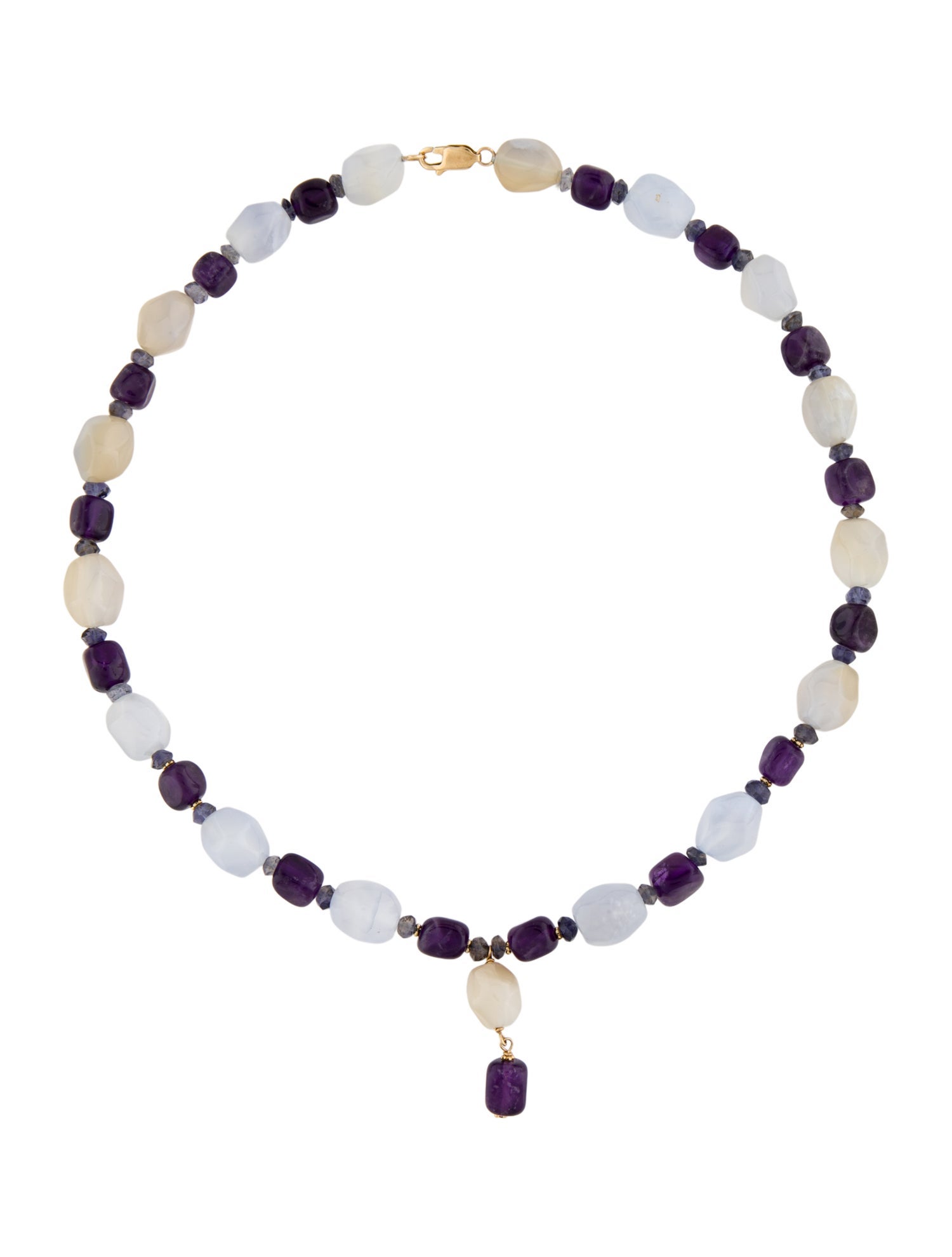 Necklace 14K Iolite, Chalcedony & Amethyst Tumbled Bead Strand