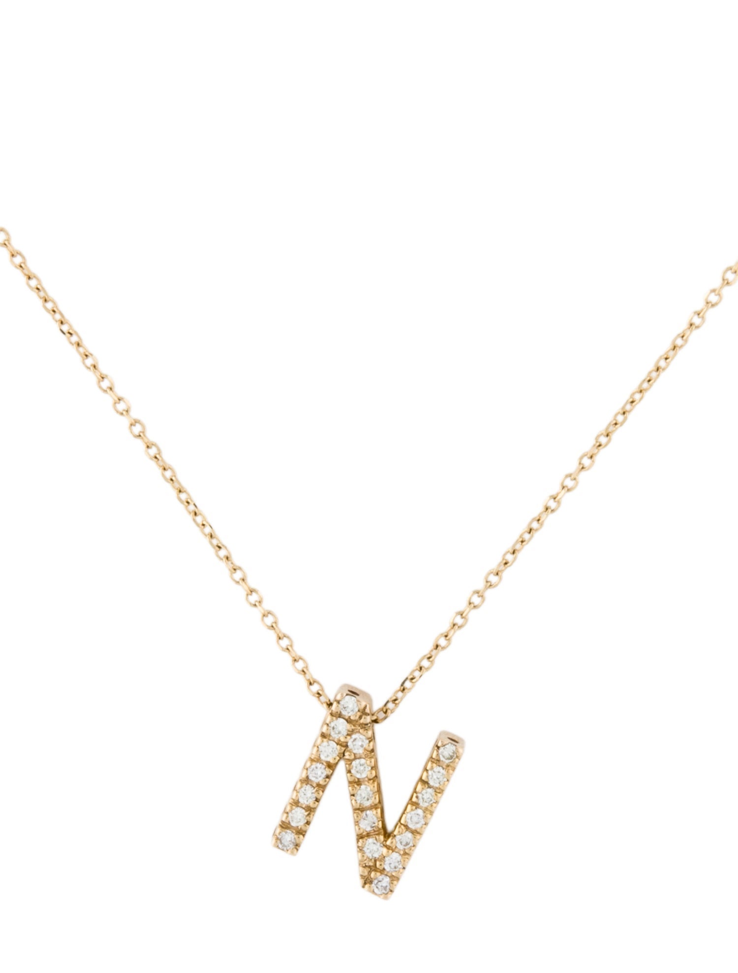 Necklace 14K Diamond Letter 'N' Pendant Necklace