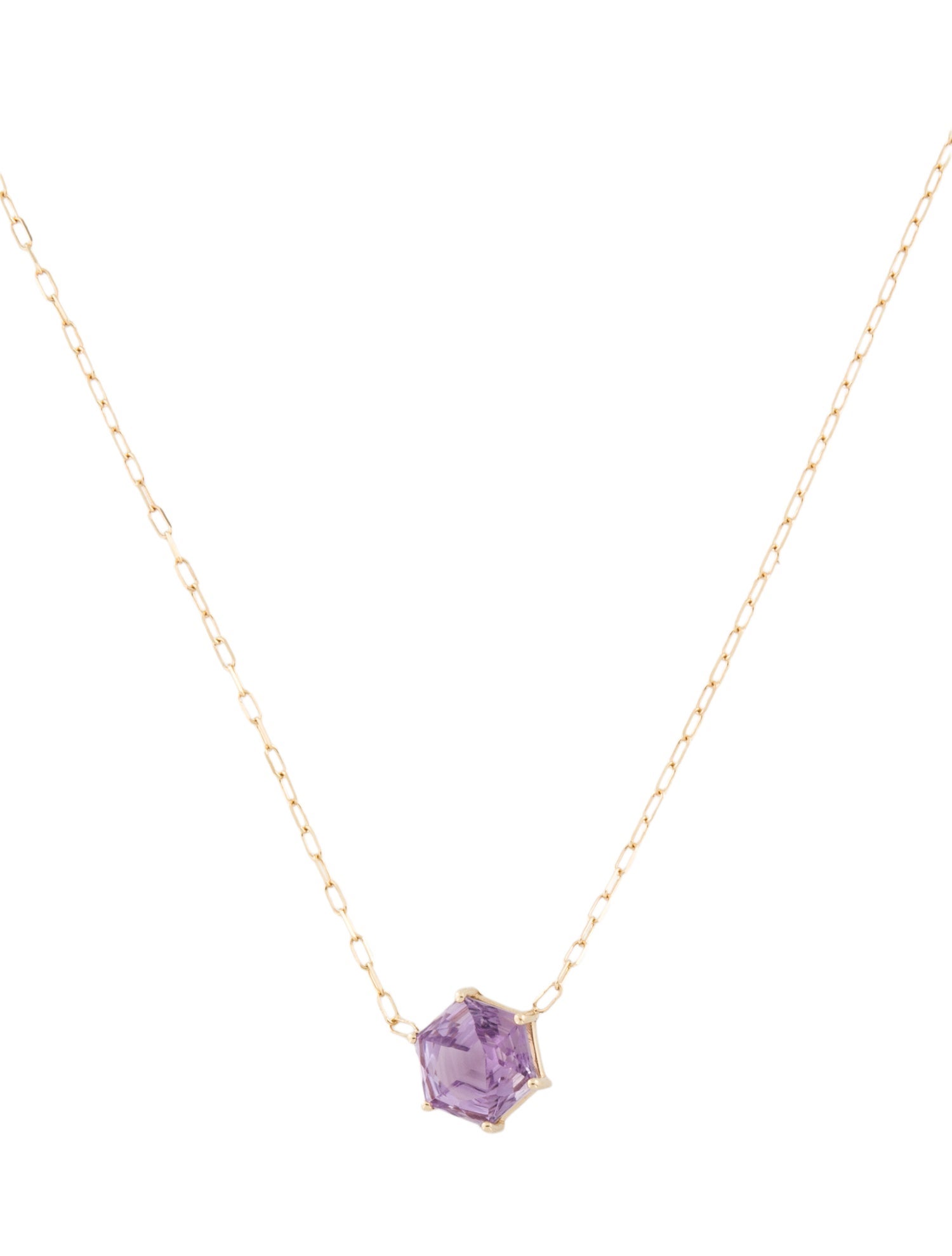 Necklace 14K 3.98ct Amethyst Solitaire Pendant Necklace