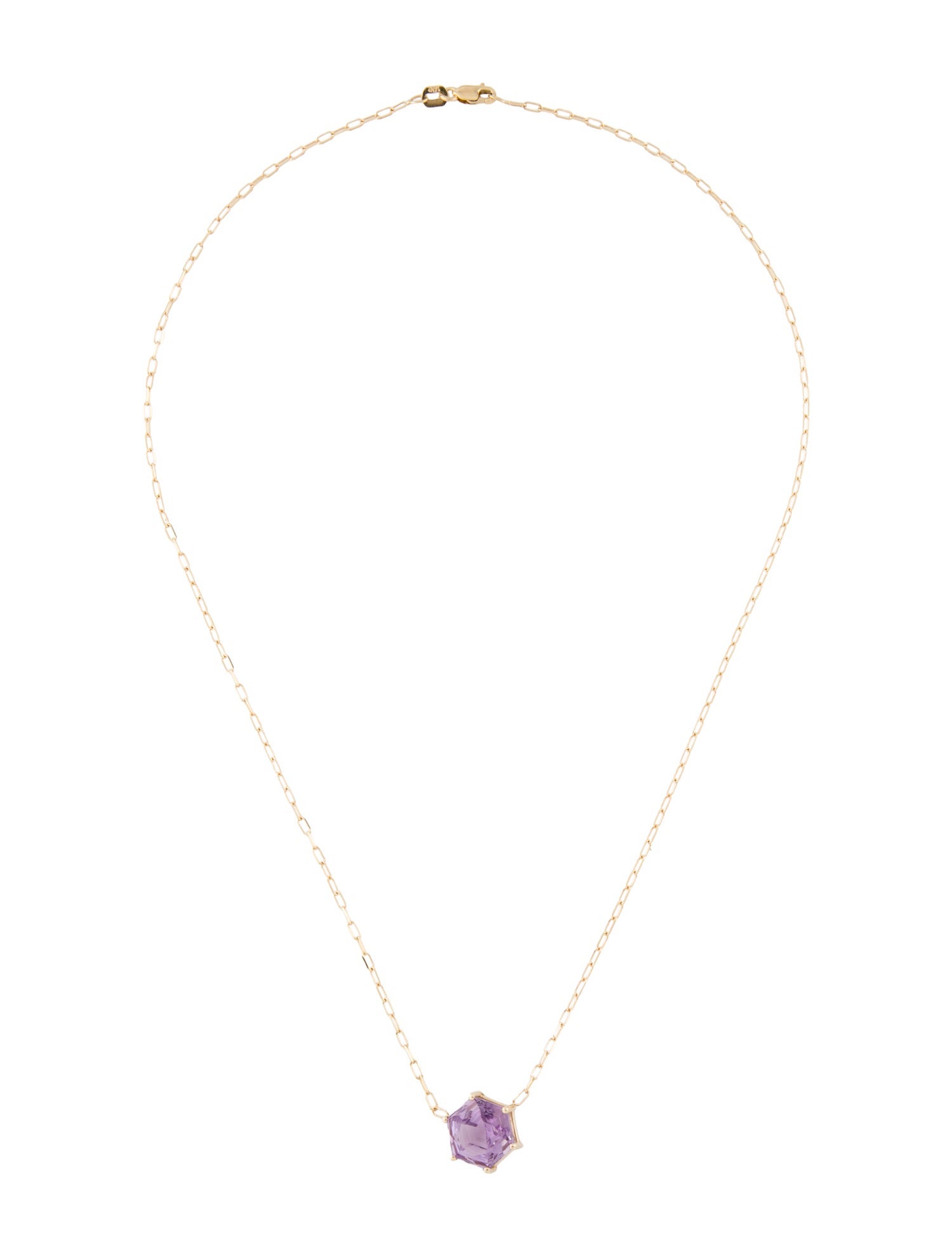 Necklace 14K 3.98ct Amethyst Solitaire Pendant Necklace