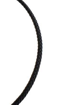 Necklace 18K Diamond Heart Charm Leather Braided Link