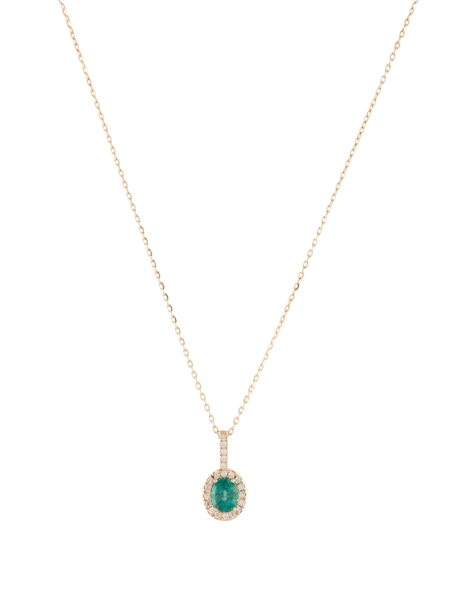 Necklace 14K Emerald & Diamond Pendant Necklace