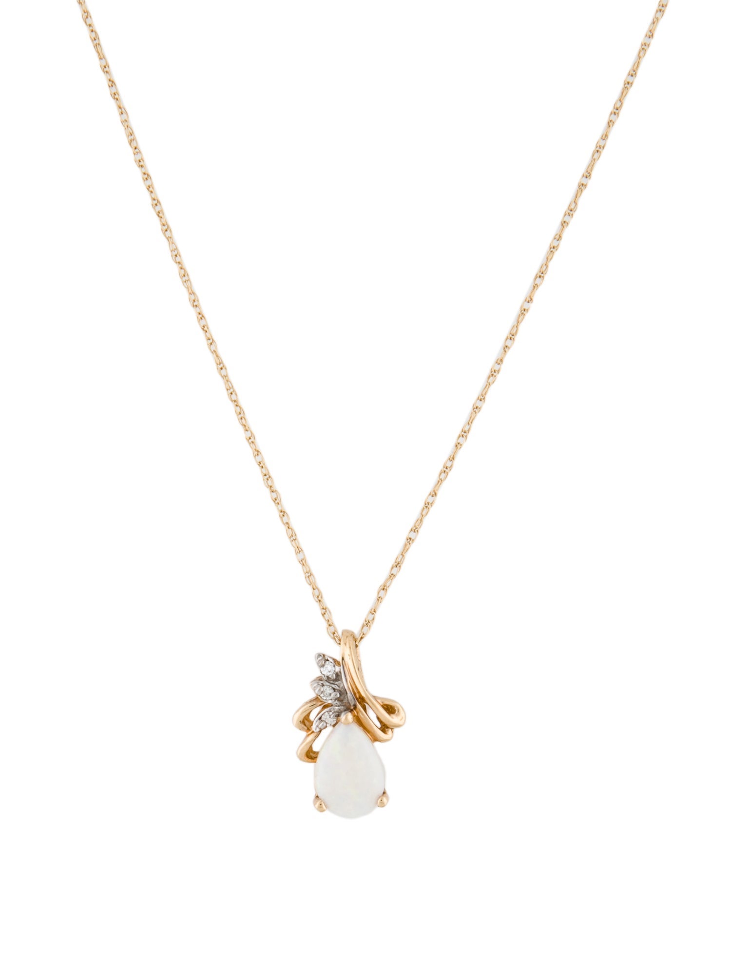 Necklace 14K Opal & Diamond Pendant Necklace