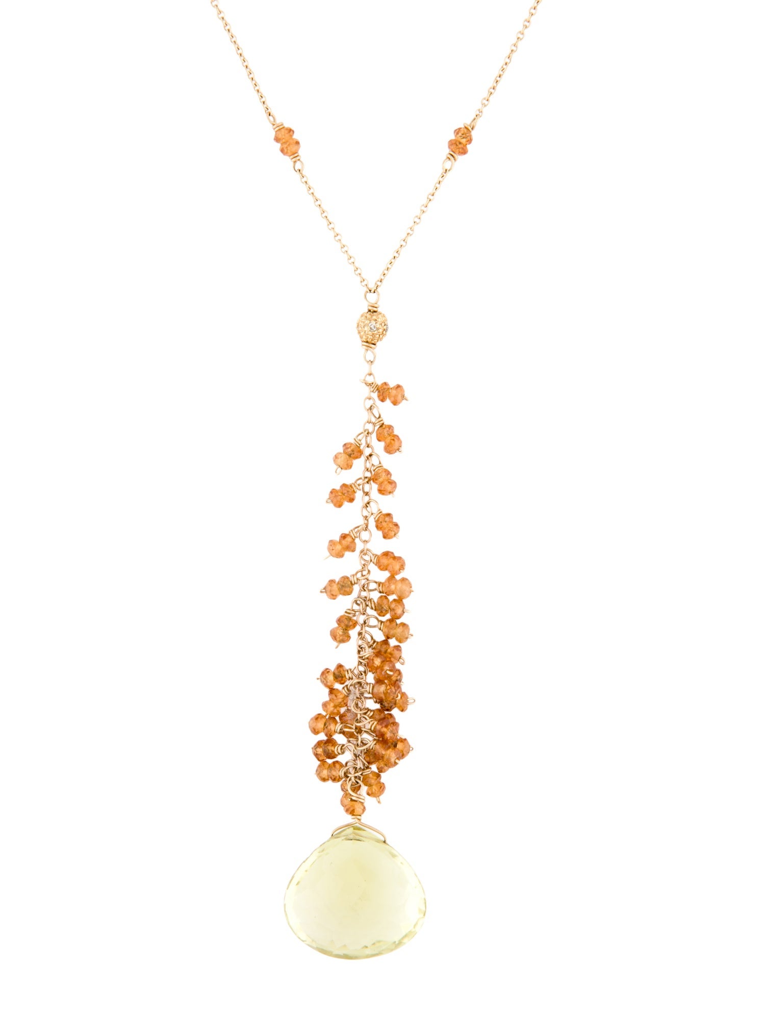 Necklace 14K Quartz, Garnet & Diamond Lavalier