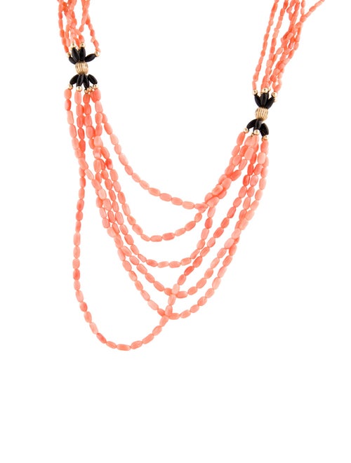 Necklace 14K Coral Multi-Strand Beaded Chain Necklace