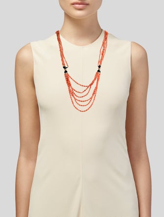 Necklace 14K Coral Multi-Strand Beaded Chain Necklace
