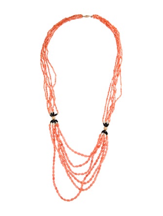 Necklace 14K Coral Multi-Strand Beaded Chain Necklace