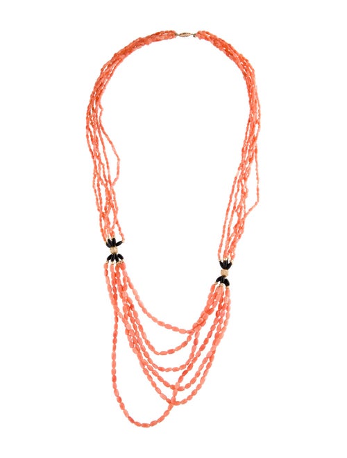 Necklace 14K Coral Multi-Strand Beaded Chain Necklace