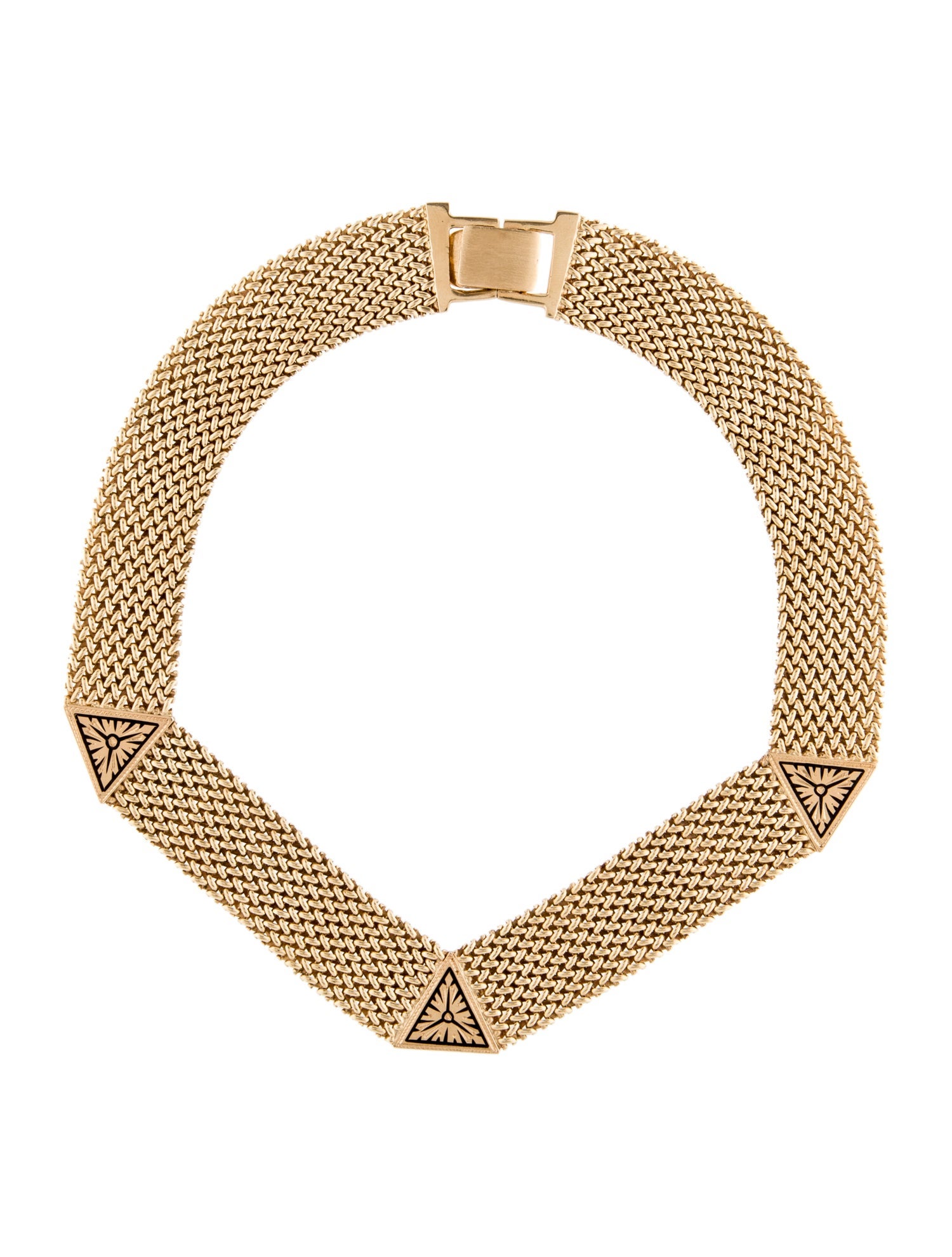 Necklace 14K Enamel Triangle Station Mesh Choker
