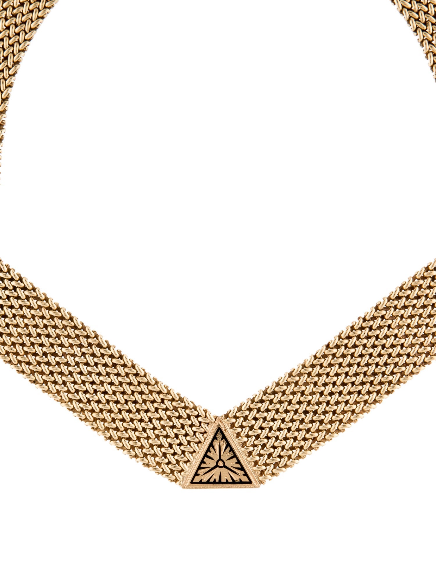Necklace 14K Enamel Triangle Station Mesh Choker