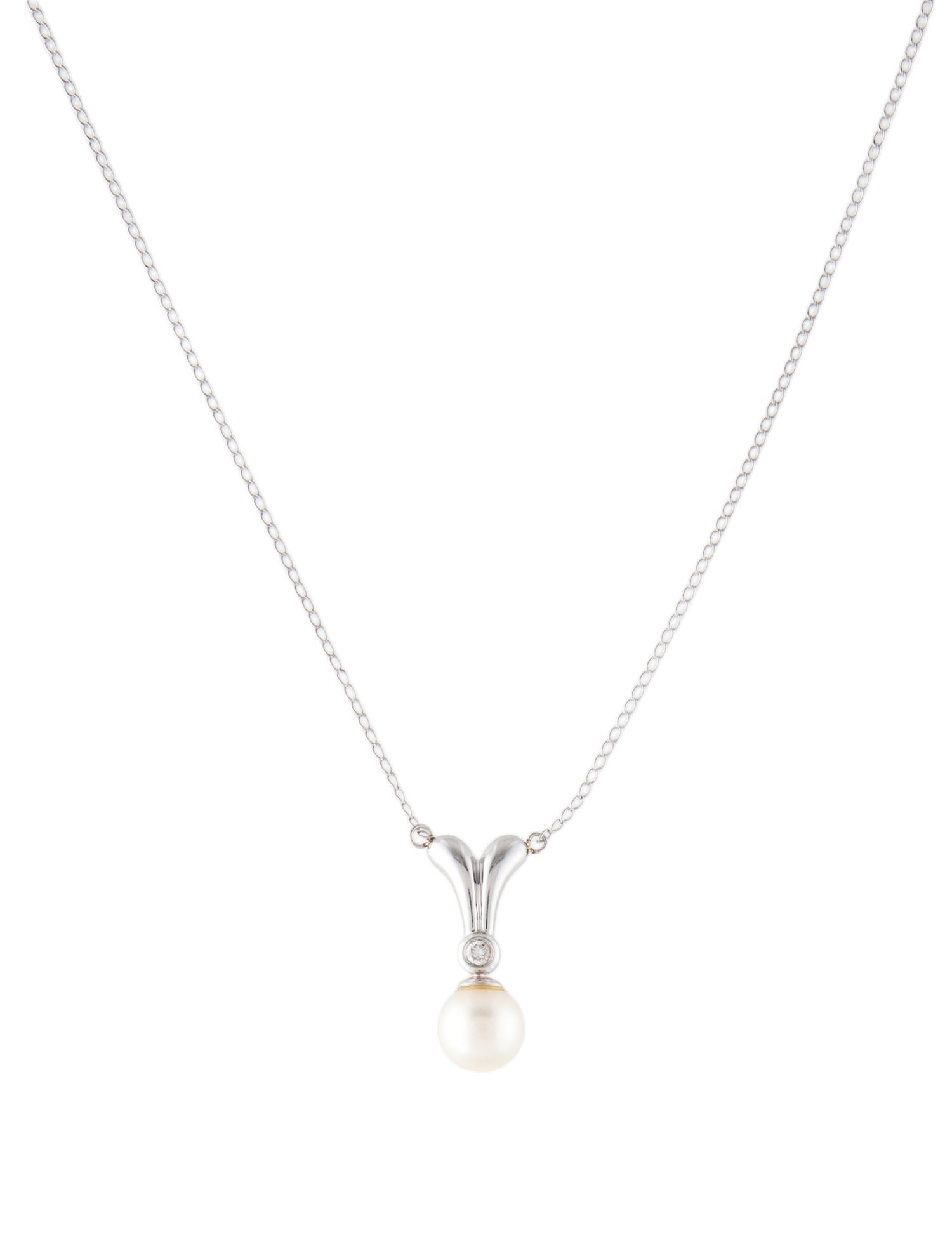 Necklace 14K Pearl & Diamond Pendant Necklace