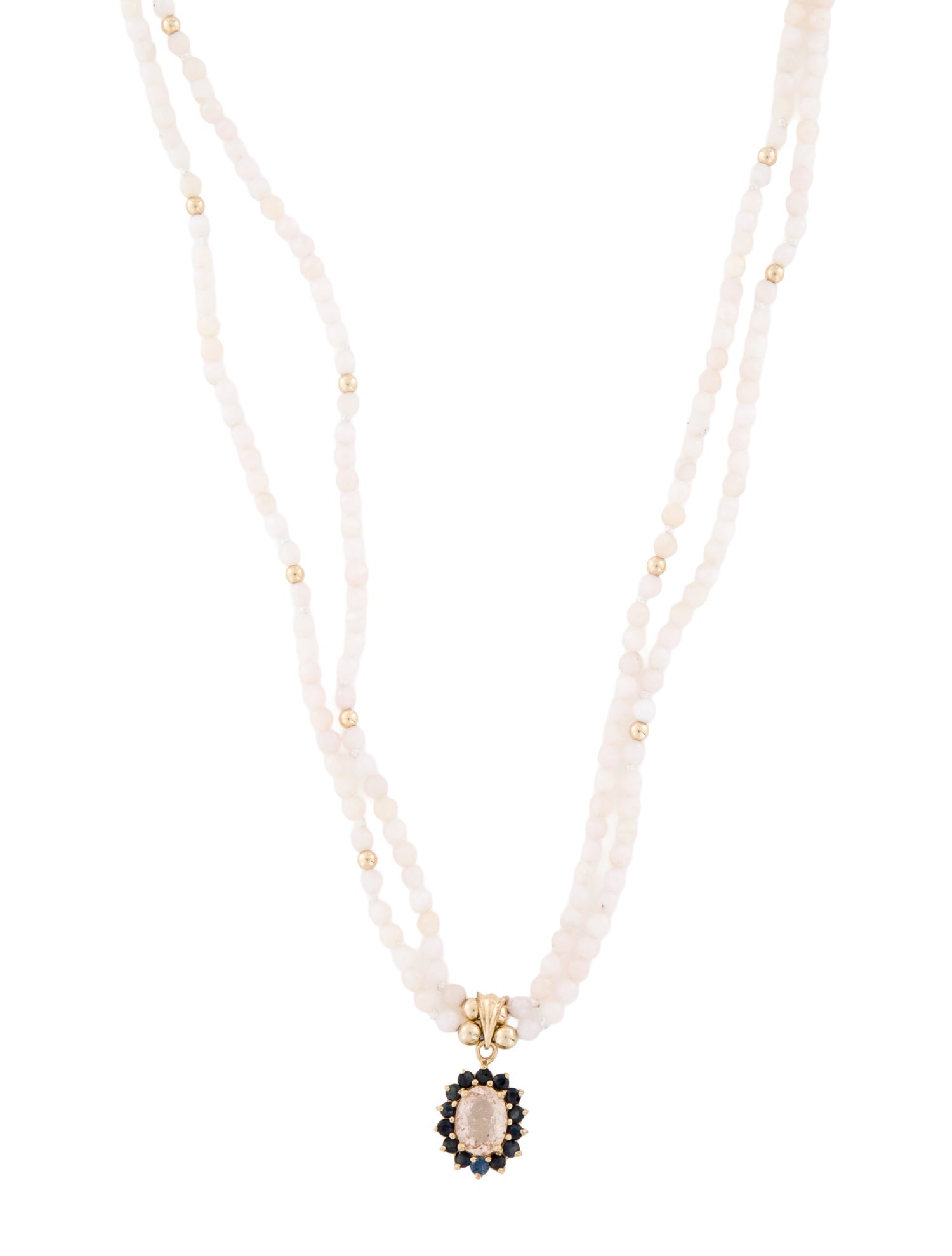Necklace 14K 1.00ct Morganite, Sapphire & Opal Pendant Multistrand Necklace