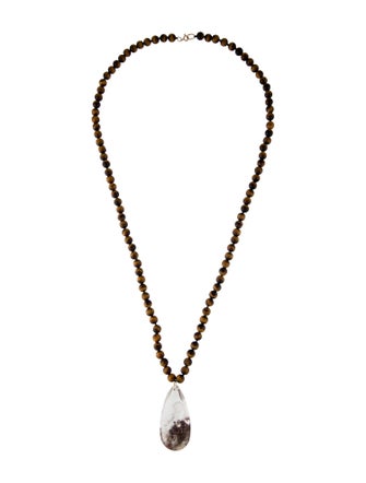 Necklace 14K Quartz & Tiger's Eye Quartz Pendant Necklace