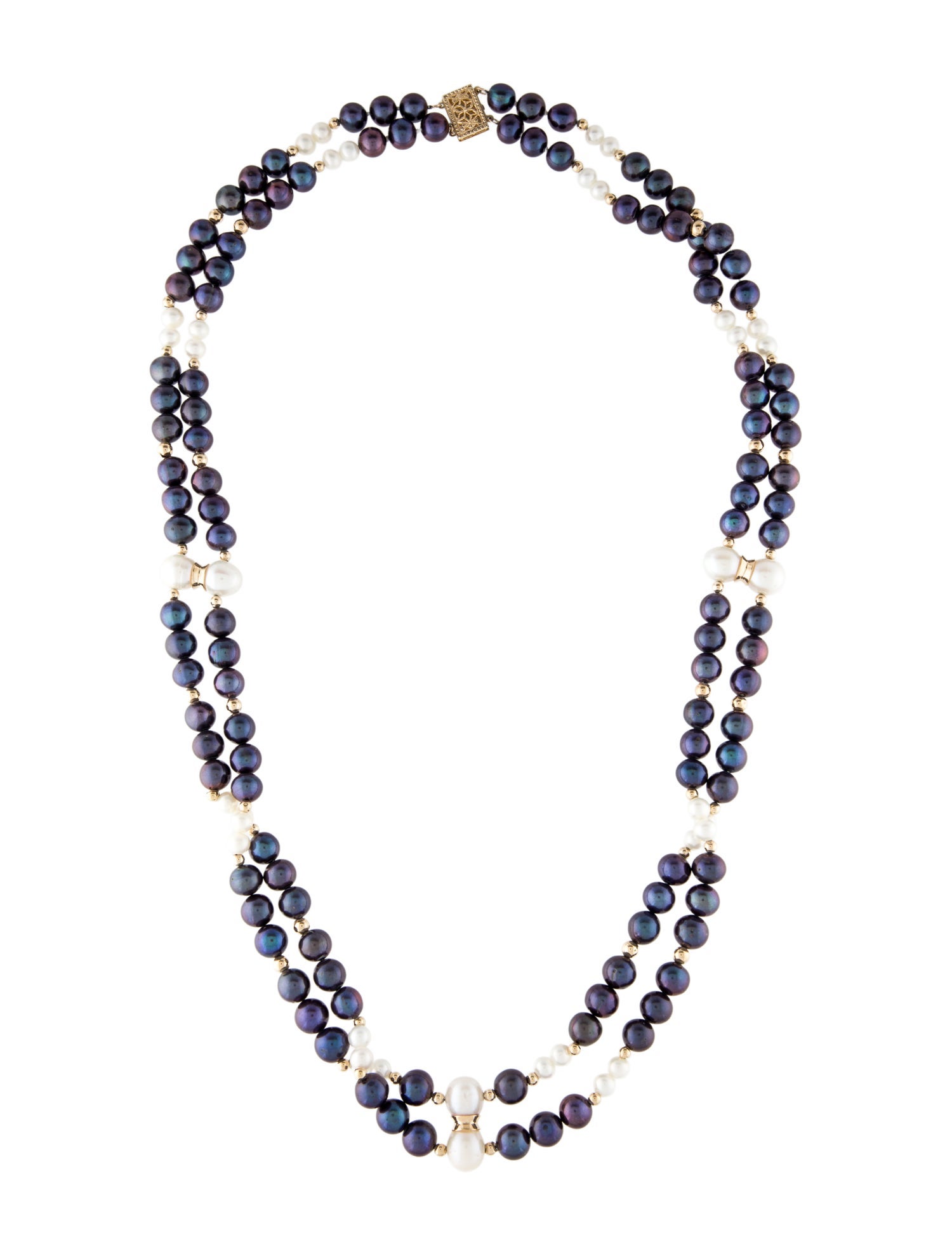 Necklace 14K Dyed Pearl & Pearl Double Strand Necklace