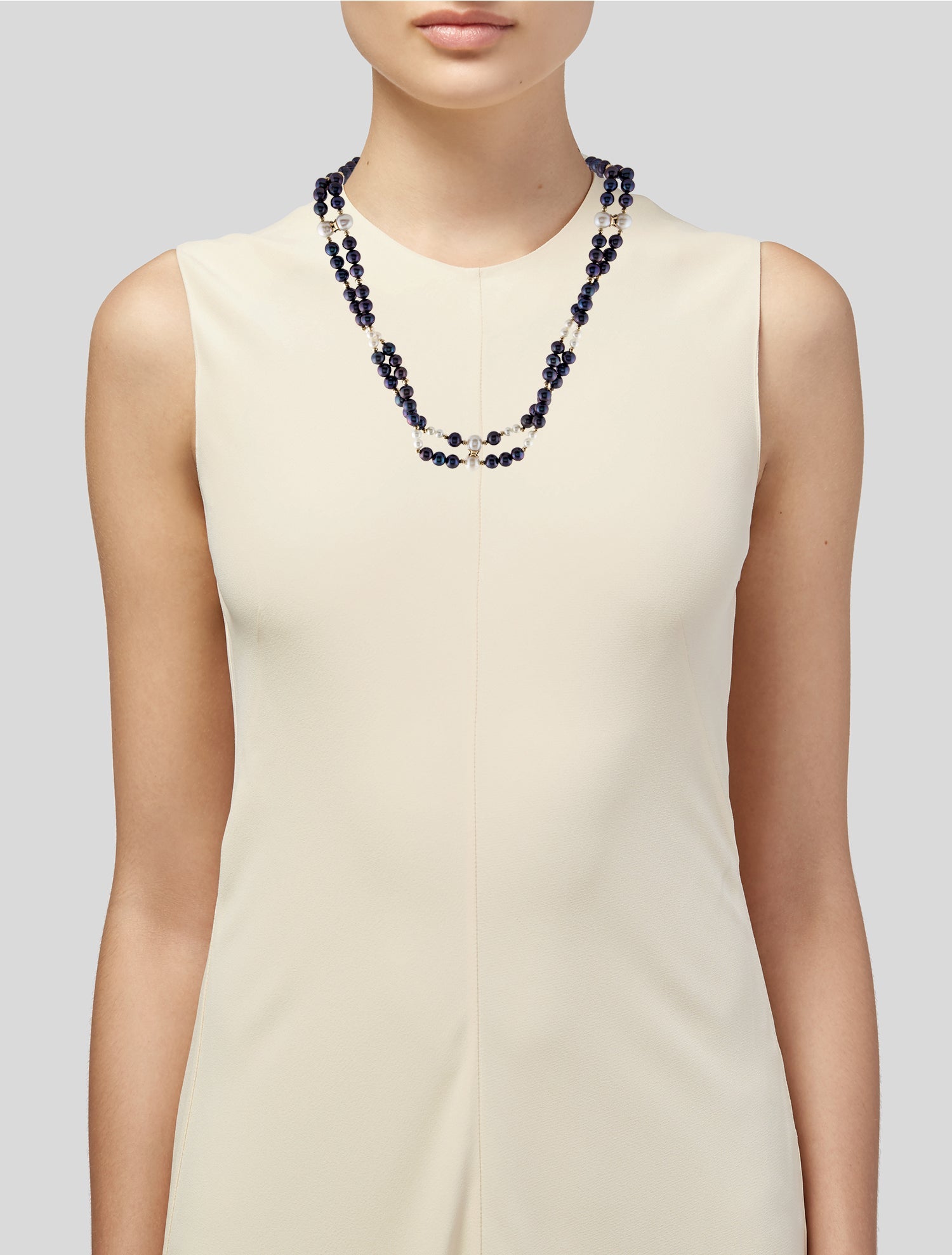 Necklace 14K Dyed Pearl & Pearl Double Strand Necklace