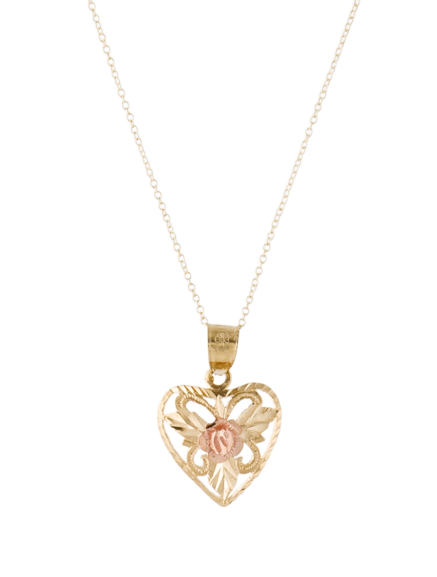 Necklace 14K Two-Tone Engraved Heart Pendant Necklace