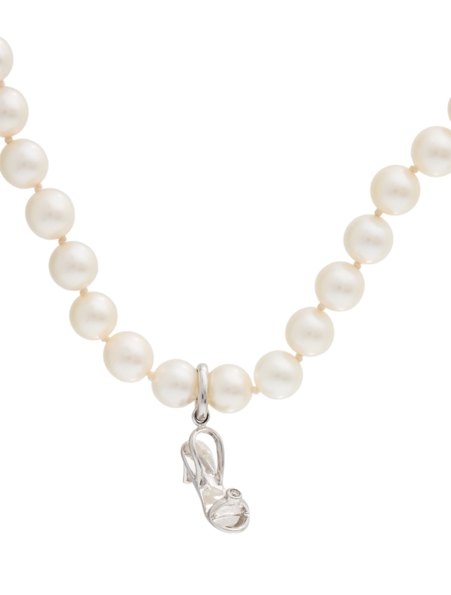 Necklace 14K Pearl & Diamond Pendant Bead Strand Necklace